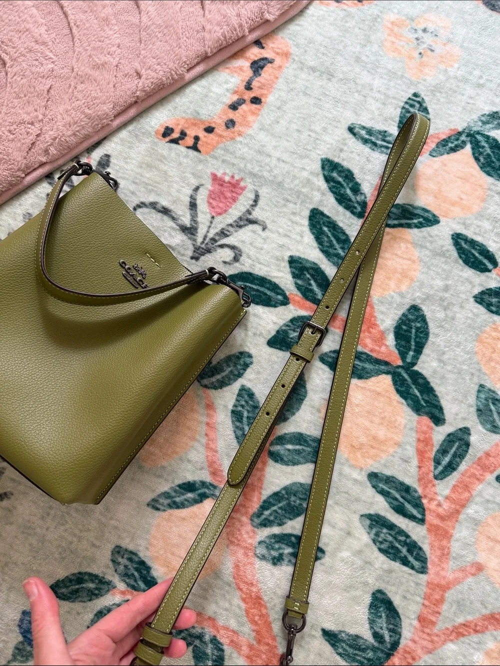 Coach Olive Green Pebbled Leather Shoulder Bag with Top Handle